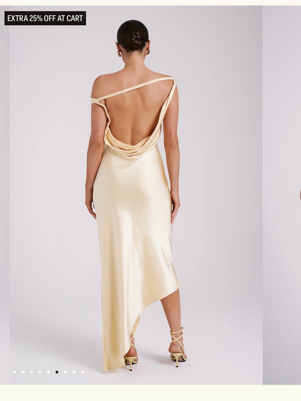 Meshki Cream Satin Asymmetrical Open-Back Dress